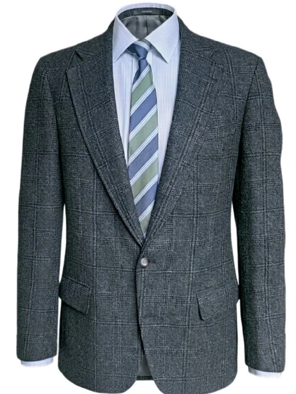 Cricketeer Blazer Mens 38 Gray Wool Windowpane Check Sport Coat Jacket USA
